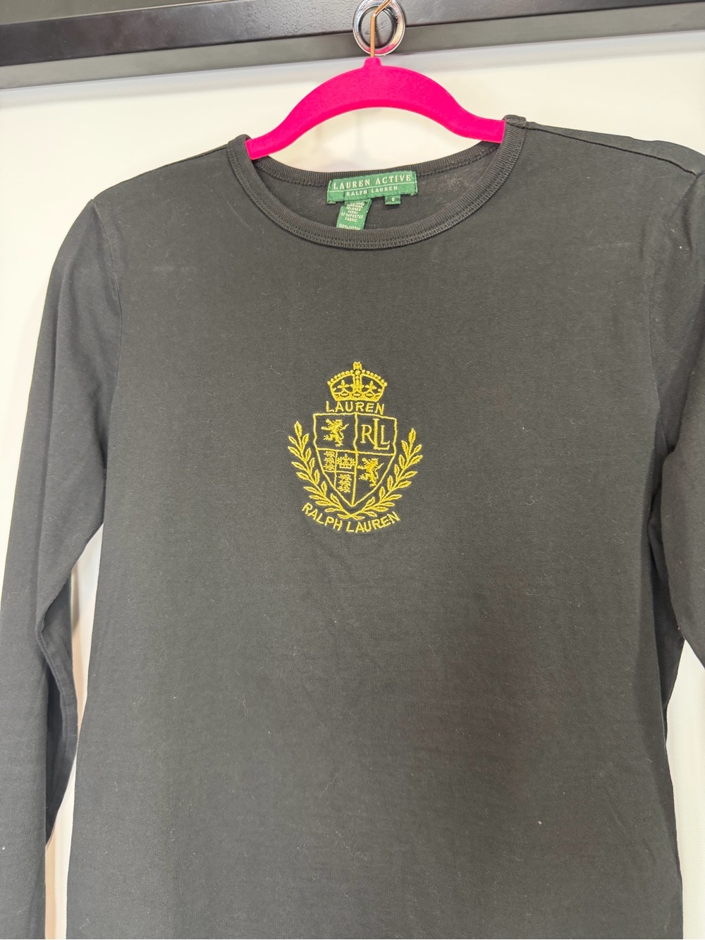 Lauren Active Ralph Lauren Crest Embroidered Long Sleeve Tee Black Size S - Picture 3 of 9